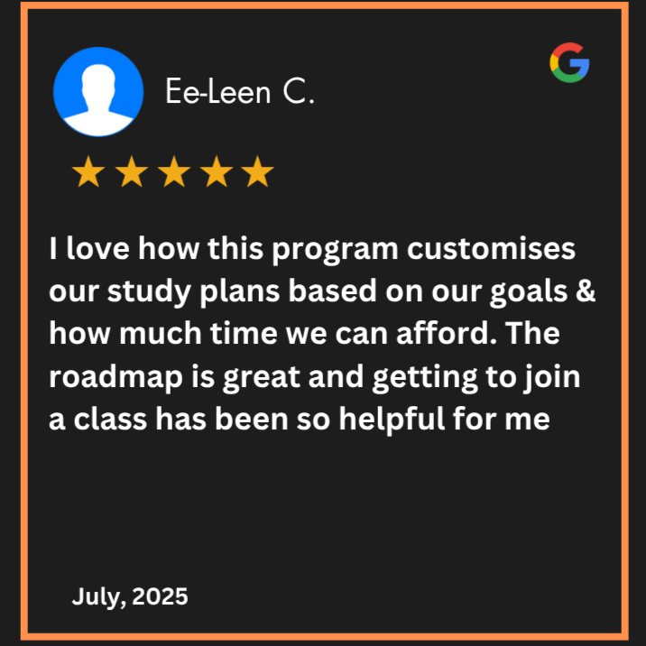 Five-star review from Ee-Leen C. on a black background with Google logo.